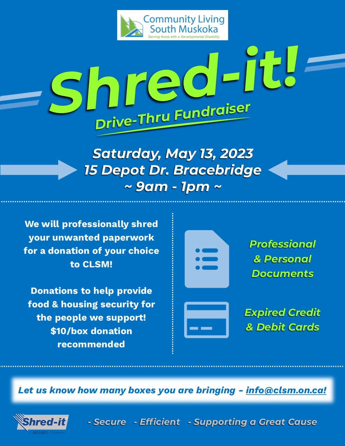 Shred-it Drive-Thru Fundraiser – Community Living South Muskoka